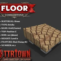 Floor - CobbleStone Step Ramp RIGHT - 1x1 - Base (GRID - CENTER) - Position C (TOP RIGHT) - (SCUFFED) 1.1