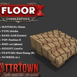 Floor - CobbleStone Step Ramp RIGHT - 1x1 - Base (GRID - CENTER) - Position D (BOTTOM LEFT) - (SCUFFED) 1.1
