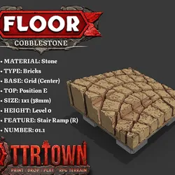 Floor - CobbleStone Step Ramp RIGHT - 1x1 - Base (GRID - CENTER) - Position E (BOTTOM MIDDLE) - (SCUFFED) 1.1