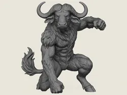 Fighter Buffalo Character Statue 3D Print Model in Monsters & Creatures 639980