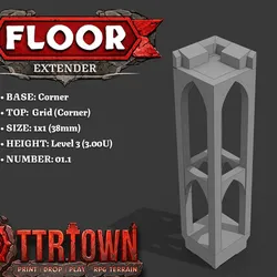 Floor - Extender - 2.25U (FRACTIONS) to 3.00U (LEVEL3) - 1x1 - Base (CORNER) - TOP (GRID - CORNER) - 1.1 - TTR Town Minis