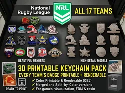 NRL National Rugby League every team Badge keychain - Color printable and renderable pack 3D Print Model in Keychains 640171