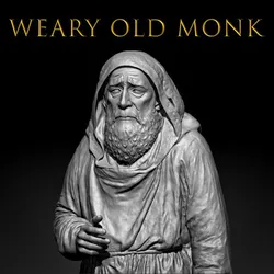 Weary Old Monk – Sad Hooded Medieval Elder Statue STL