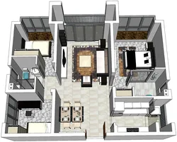 Whole house indoor three-bedroom home environment