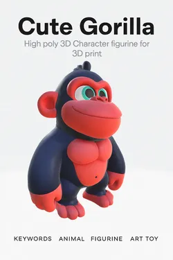 Cute Gorilla High Poly 3D Printable Figurine 3D Print Model in Animals 610745