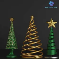 Modern Christmas Trees Set 3D Print Model in Toys 611369