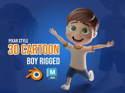 Pixar Style 3D Cartoon Boy rigged