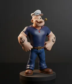 Popeye 3D Printable Statue with Base Pre-Supports 125 cm 3D Print Model in Toys 611639