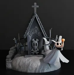 Zeros Doghouse Nightmare Before Christmas 3D Printable Model 3 Parts with Base Insert Pin 3D Print Model in Toys 611407