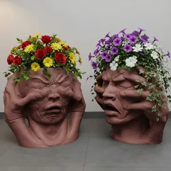 Dual Face Artistic Planter – Front & Back Design (Scalable STL)