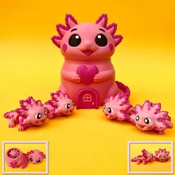 Flexi Axolotl And House Box, Articulated Fidget Aquatic Animal Toy