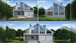Modern Two-Storey Residential House Exterior Interior Architecture Model with Garage Balcony Free