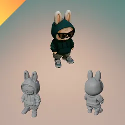 Stylized Labubu Toy with Hoodie and Sunglasses – STL and GLB Files for 3D Printing