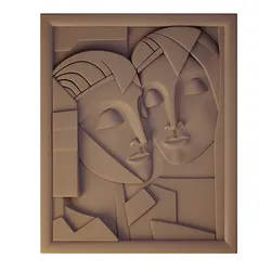 3D panorama painting of ancient Egyptian faces in the Cubist style