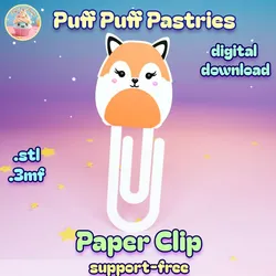 Kawaii Fox Paper Clip Bookmark - Support-Free .STL .3MF