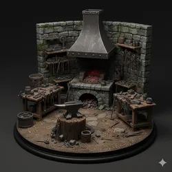 Medieval Blacksmith Forge Diorama Stone Workshop Interior