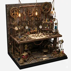 Steampunk Inventor Workshop Diorama  Mechanical Laboratory