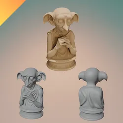 Dobby-Inspired House Elf Bust 3D Model – STL + GLB for 3D Printing – One-Piece Statue for Fantasy Display and Magical Decor