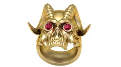 Golden Demon Skull Ring with Ruby Eyes