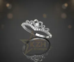 Heart Tiara Crown Ring 3D Print Model in Rings 599700