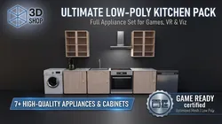 Low-Poly BIG Kitchen Set Game Visualization Ready Fully Equipped