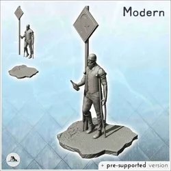 Other STL تنزيل - رجل على عكازين يقف على لافتة (1) - مشهد منمنمات - Hartolia Miniatures