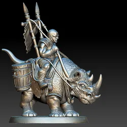 Warlord Rider on Armored Rhino – Fantasy Miniature STL