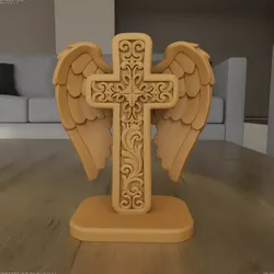Winged Angel Cross Ornate 3D STL Model for Printing