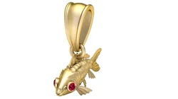 Golden Koi Fish Pendant with Ruby Eyes