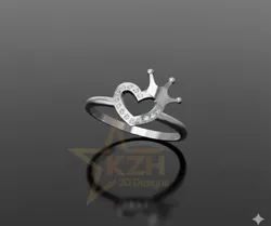 Heart Crown Ring 3D Print Model in Rings 600213