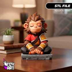 Meditating Zen Monkey Monk STL - Spiritual Animal Decor 3D Print Statue