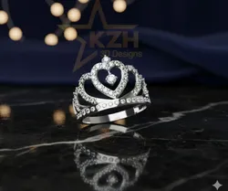 Princess Crown Heart Ring 3D Print Model in Rings 600390