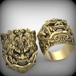 Ring Man Foo Lion Head Diamond