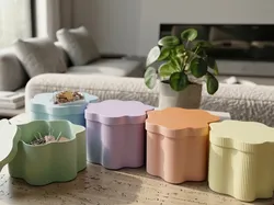 Tarros y Tapas Ondulados — Juego de Almacenamiento para Escritorio y Decoración - Modelo de impresión 3D gratuito