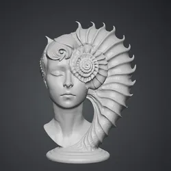 🏷️ TitleOceanic Muse Bust | Surreal Seashell Sculpture | 3D Printable Art Statue