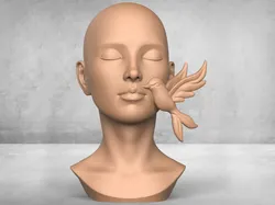 Woman Face With Bird Sculpture 3D Print Model in Decor 601242