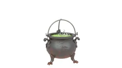 3D Mysterious Cauldron with Green Bubbling Potion and Rust Engravings