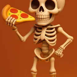 Skeleton Enjoying Pizza Party