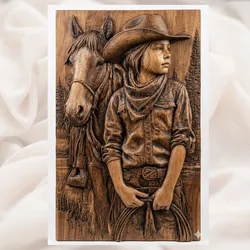 Young Cowboy & Horse 3D Relief STL | Western Portrait Wall Art Panel | CNC Router 3D Print Laser Engrave File