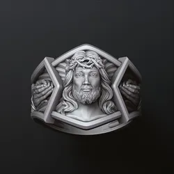 Jesus Head Praying Hands Ring 3D print model 3D Print Model in Rings 604987