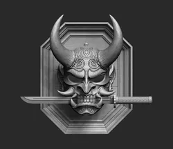 Oni Mask with Tanto knife in frame