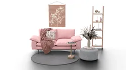 Soft Pink Living Room Interior with Decorative Shelf