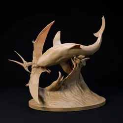 Cretoxyrhina hunting pteranodon 1-35 scale pre-supported prehistoric shark