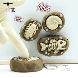 🦴 Cutie3D Ammonite Fossil Set of Clicker Keychains - Cute Backpack Keychain