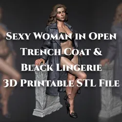 Sexy Woman in Open Trench Coat & Lingerie- NSFW Pinup Figurine STL for 3D Printing