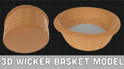 Sharing mode of 3D Wicker Basket Model Realistic Rattan Basket Prop Handwoven Storage Container