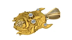 18K Gold Phoenix Diamond Pendant Ornate Mythical Bird Statement Design 3D Print Model in Pendants 628198