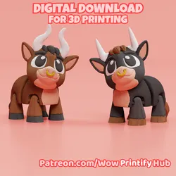 Articulated Bull STL & 3MF – Flexi Print in place animal (Fidget Toy)