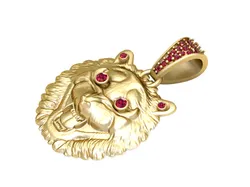 Gold Lion Head Pendant with Ruby Eyes and Accents 3D Print Model in Pendants 628193