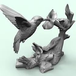 Hummingbird Flower Sculpture Fantasy Bird Miniature 3D Print Model